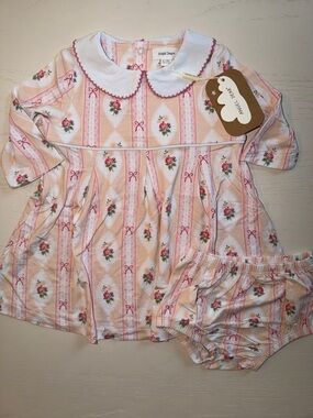 Angel Dear Pink Floral Bow Dress with Bloomer 3-6 6-12 12-18 18-24 months
